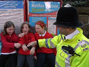 kids and policeman